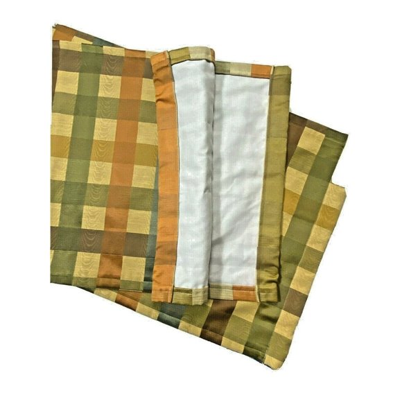 Vintage 90s Custom Made Cafe Tier Curtains Valance Plaid Gold Brown Orange Plaid - Picture 4 of 6